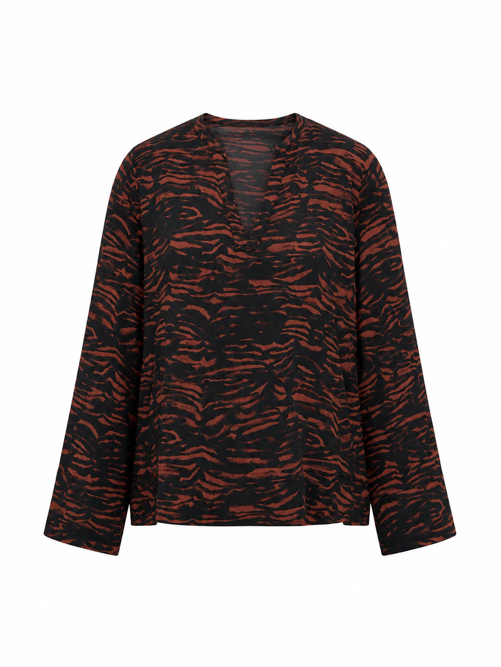 Bluse Tencel Print Animal Stripes Chocolate von Lanius freigestellt