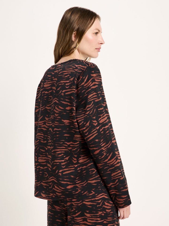 Bluse Tencel Print Animal Stripes Chocolate von Lanius Rückansicht