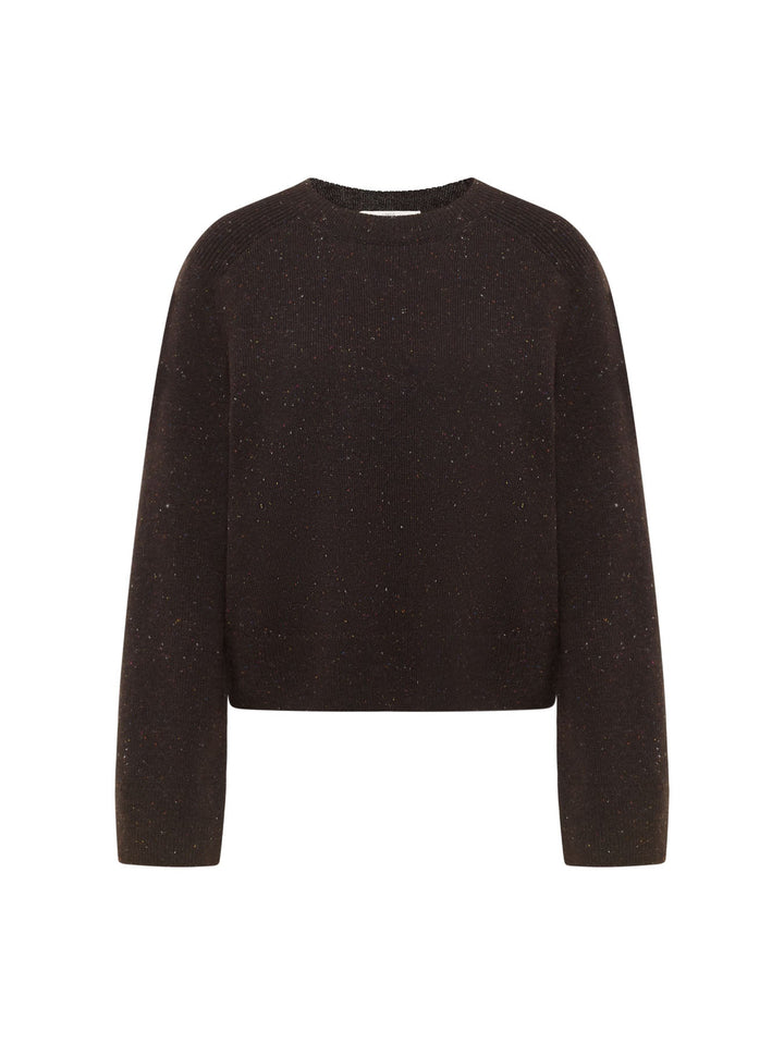 Cropped Pullover GOTS Bitter Chocolate Tweed von Lanius freigestellt