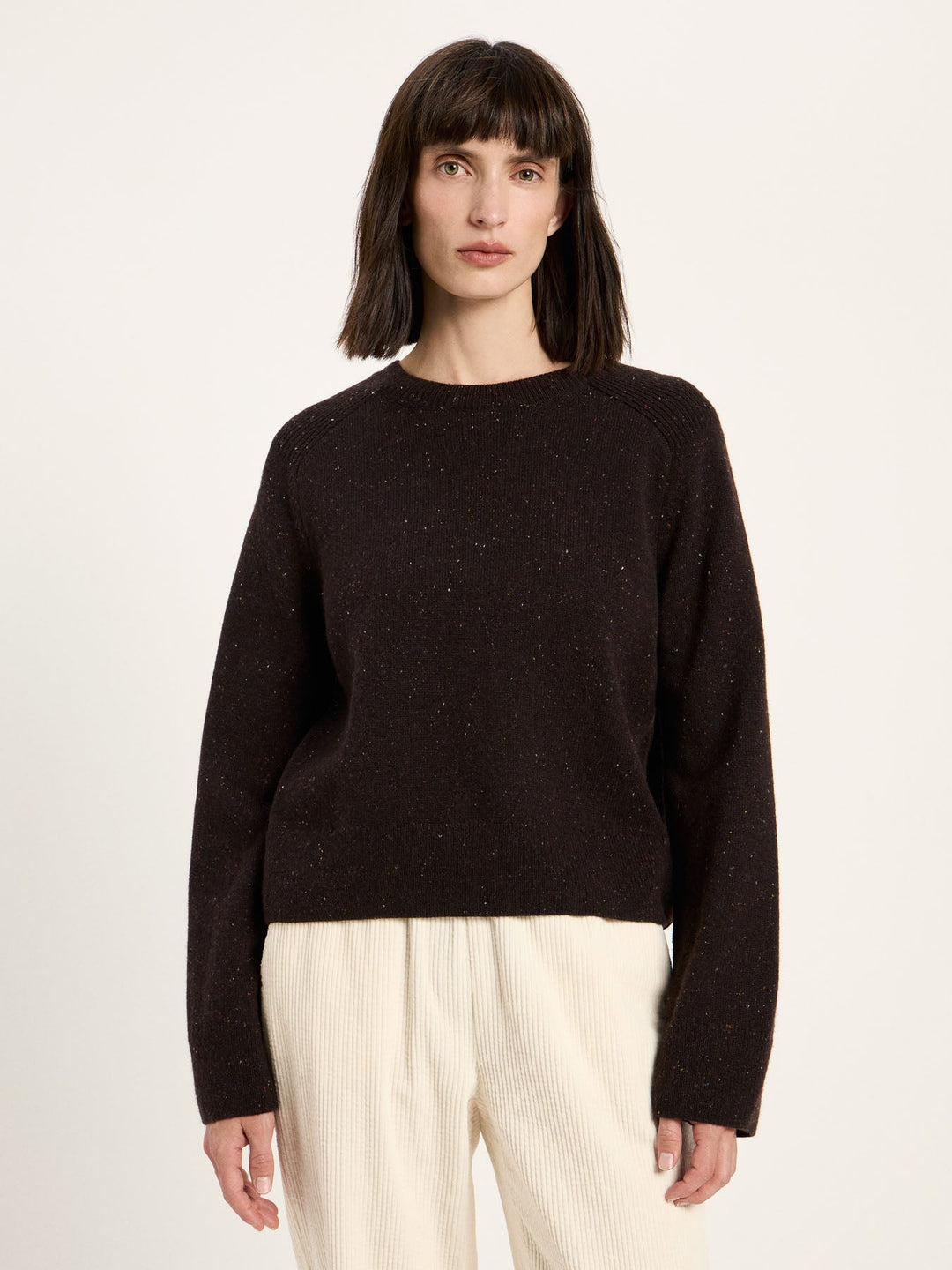 Cropped Pullover GOTS Bitter Chocolate Tweed von Lanius Vorderansicht