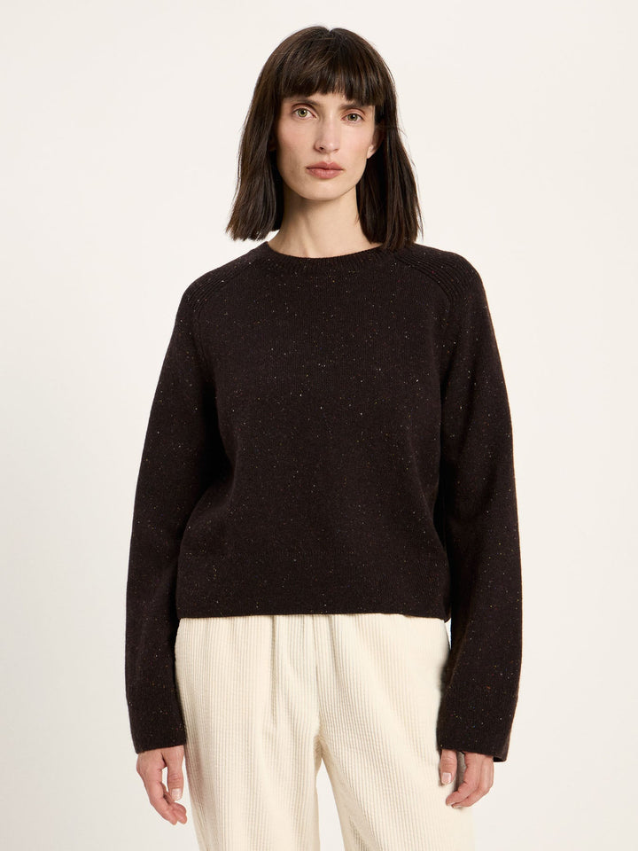 Cropped Pullover GOTS Bitter Chocolate Tweed von Lanius Vorderansicht