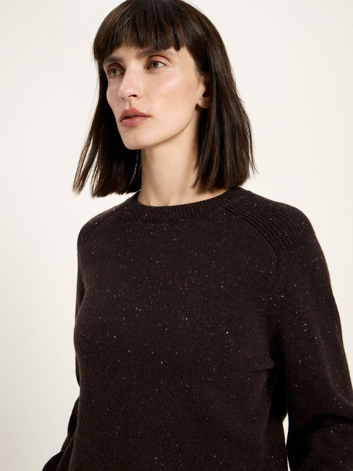 Cropped Pullover GOTS Bitter Chocolate Tweed von Lanius Detail Strick