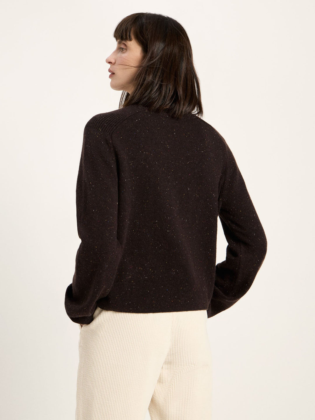 Cropped Pullover GOTS Bitter Chocolate Tweed von Lanius Rückansicht