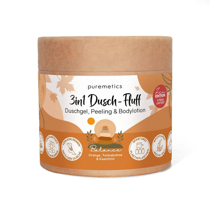 Dusch-Fluff Balance: Orange, Tonkabohne & Kaschmir von Puremetics im Becher