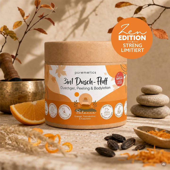 Dusch-Fluff Balance im Becher mit Orangen und Tonkabohnen
