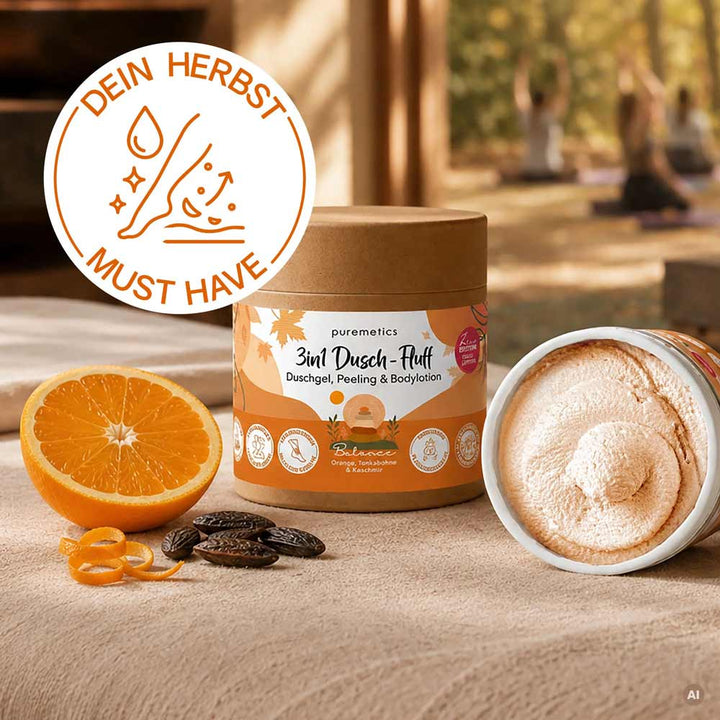 Dusch-Fluff Balance Duschgel, Peeling und Pflege in einem mit Orange