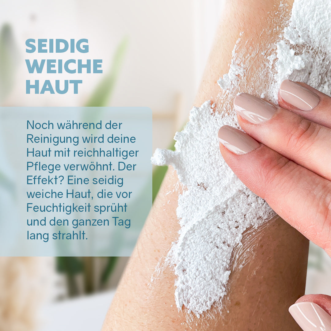 Dusch-Fluff Cotton Glas auf dem Arm aufgetragen