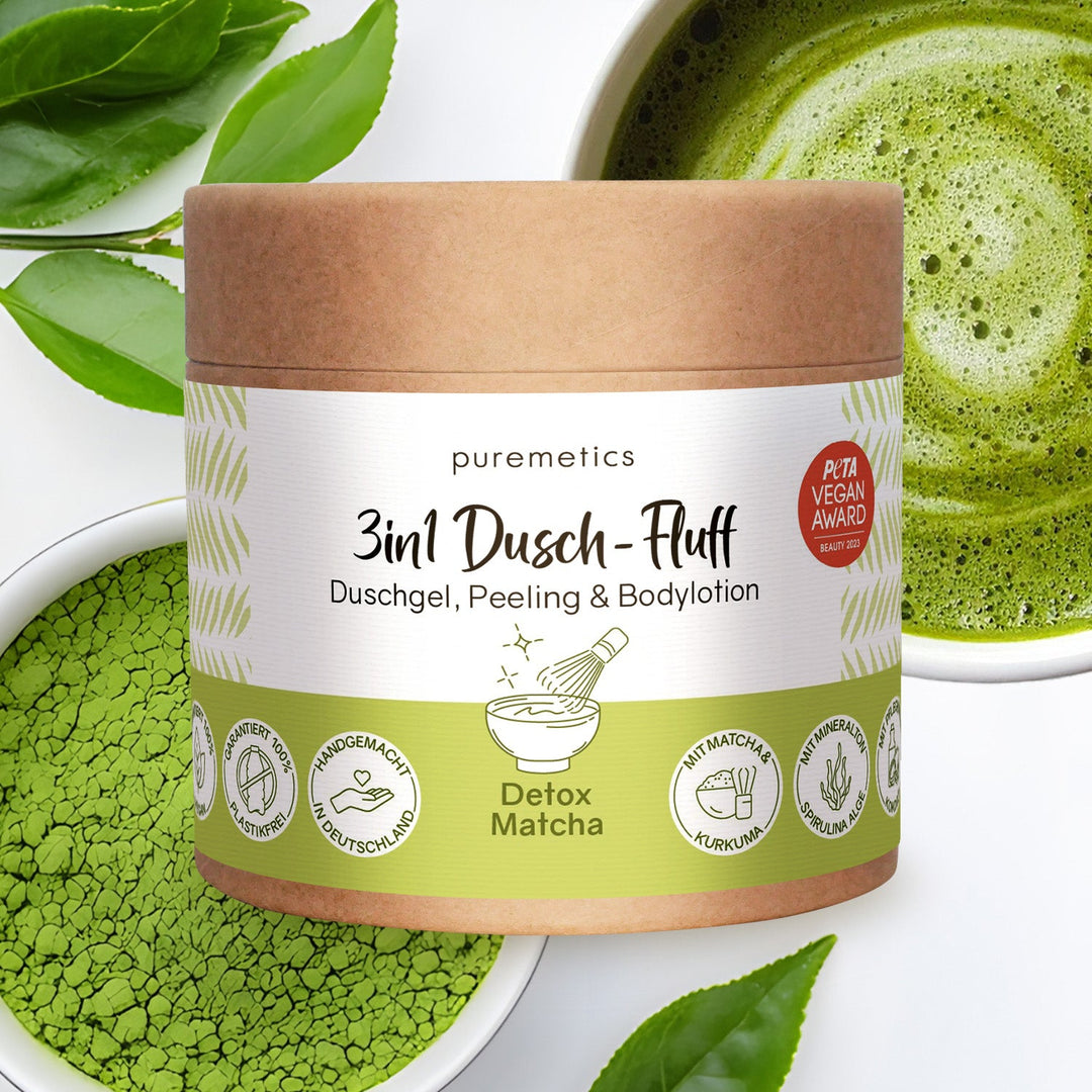 Dusch-Fluff Detox Matcha – puremetics – Zweiblatt 1