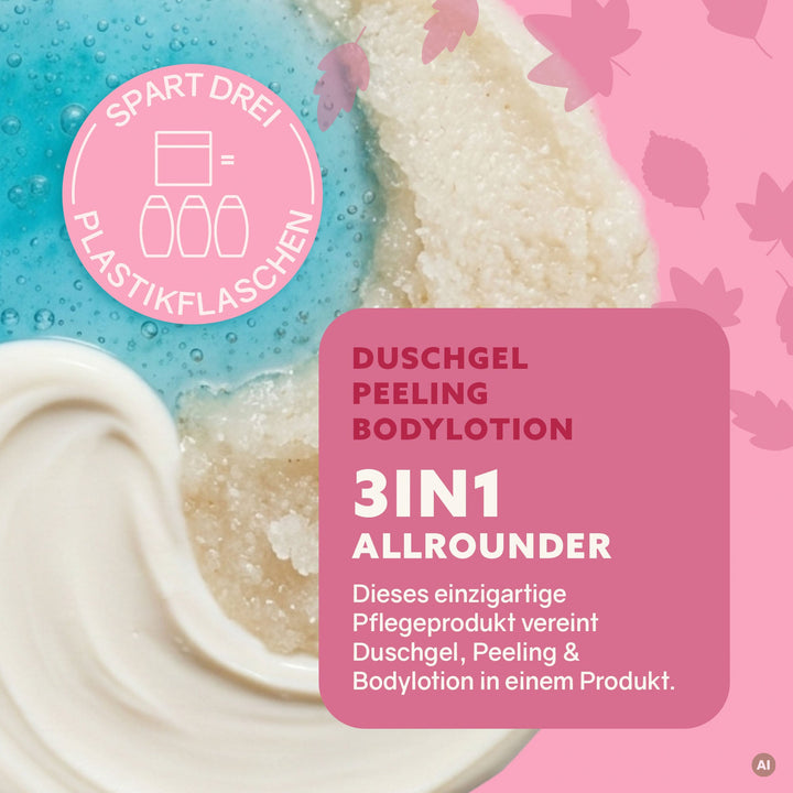 Dusch-Fluff Geborgenheit: Duschgel, Zuckerpeeling & Pflege in einem Produkt