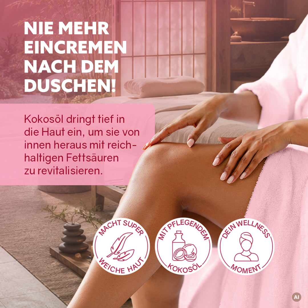 Dusch-Fluff Geborgenheit am Bein aufgetragen