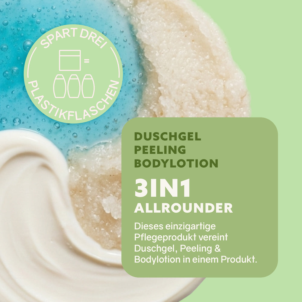 Dusch-Fluff Limette Glas: Duschgel, Zuckerpeeling & Pflege in einem
