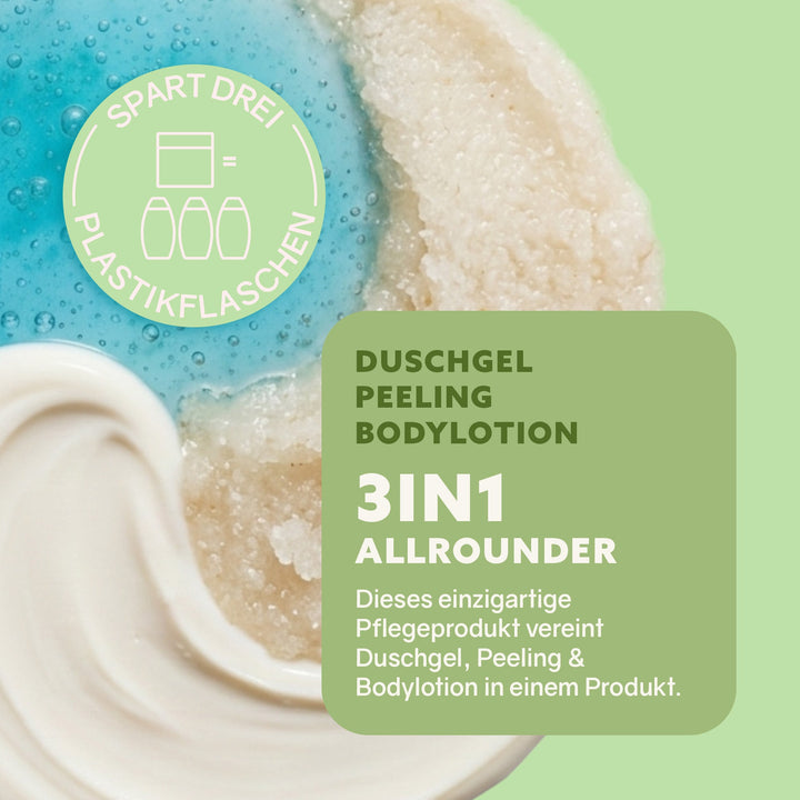 Dusch-Fluff Limette Glas: Duschgel, Zuckerpeeling & Pflege in einem