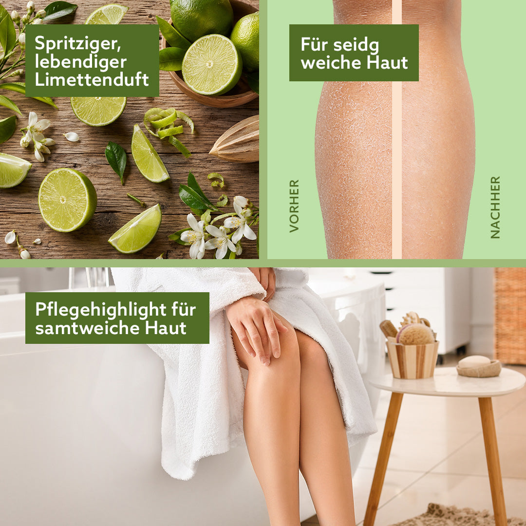 Dusch-Fluff Limette Glas: drei Vorteile für die Haut