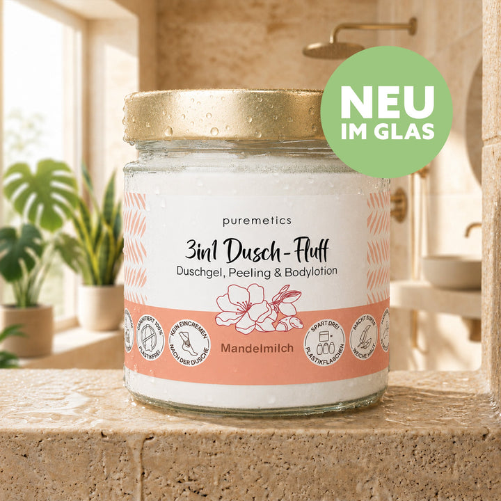 Dusch-Fluff Mandelmilch im Glas von Puremetics