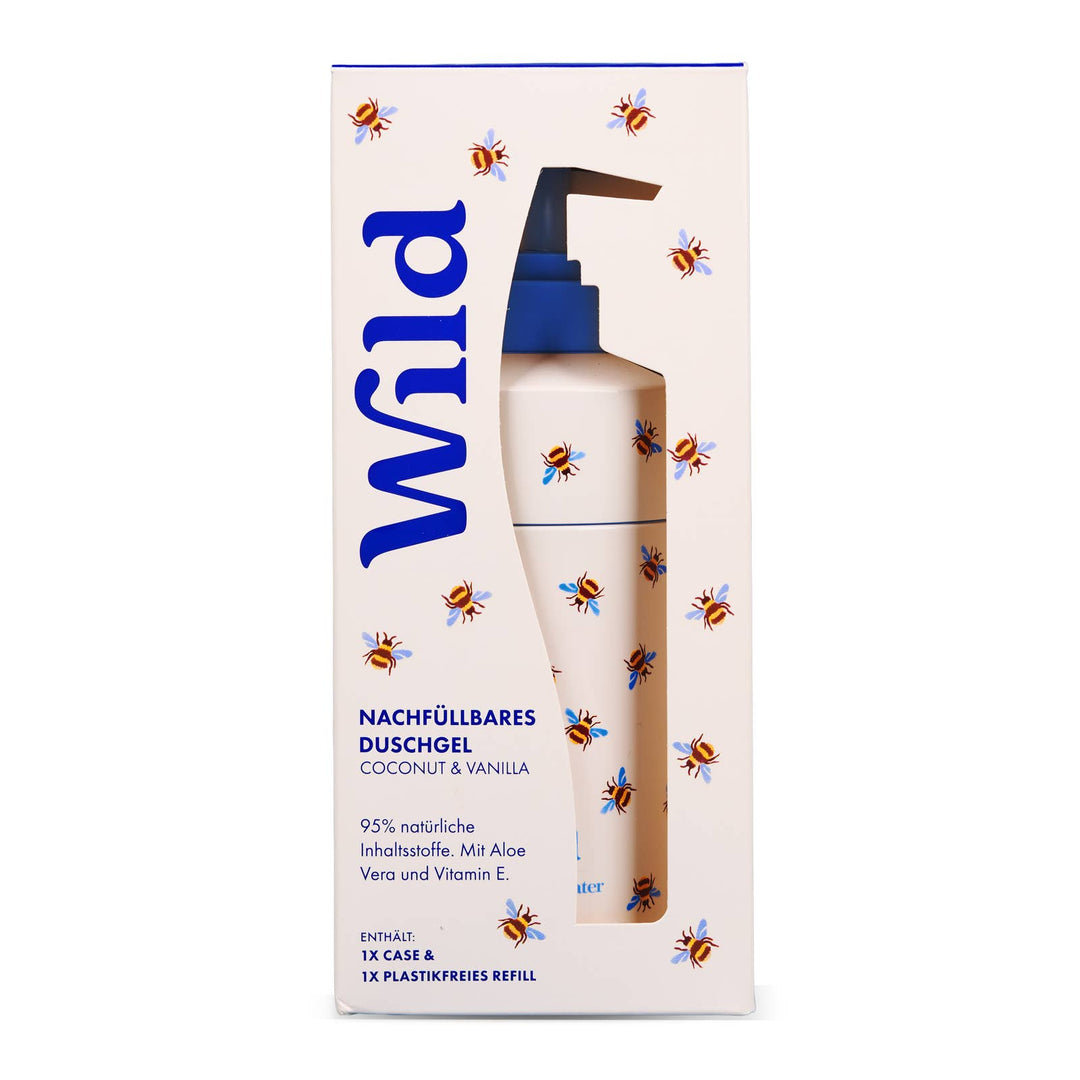 Verpackung Nachfüllbares Duschgel Starterset Kokosnuss & Vanille von Wild