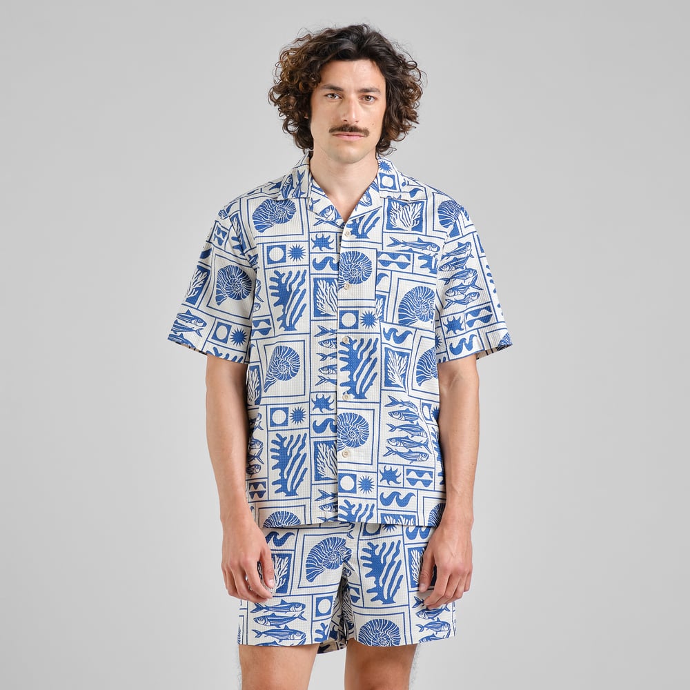 Hemd Shirt Marstrand Ocean Squares Oat White – Dedicated – Zweiblatt 1