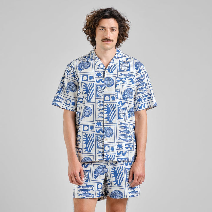 Hemd Shirt Marstrand Ocean Squares Oat White – Dedicated – Zweiblatt 1