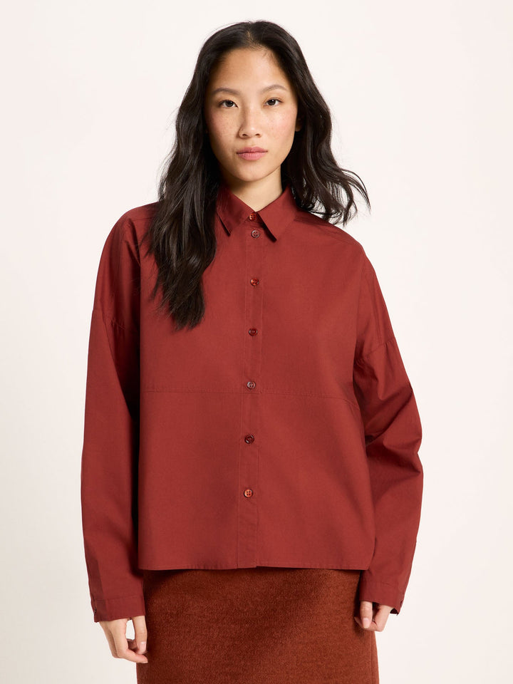 Hemdbluse GOTS Red Mahagony von Lanius Vorderansicht