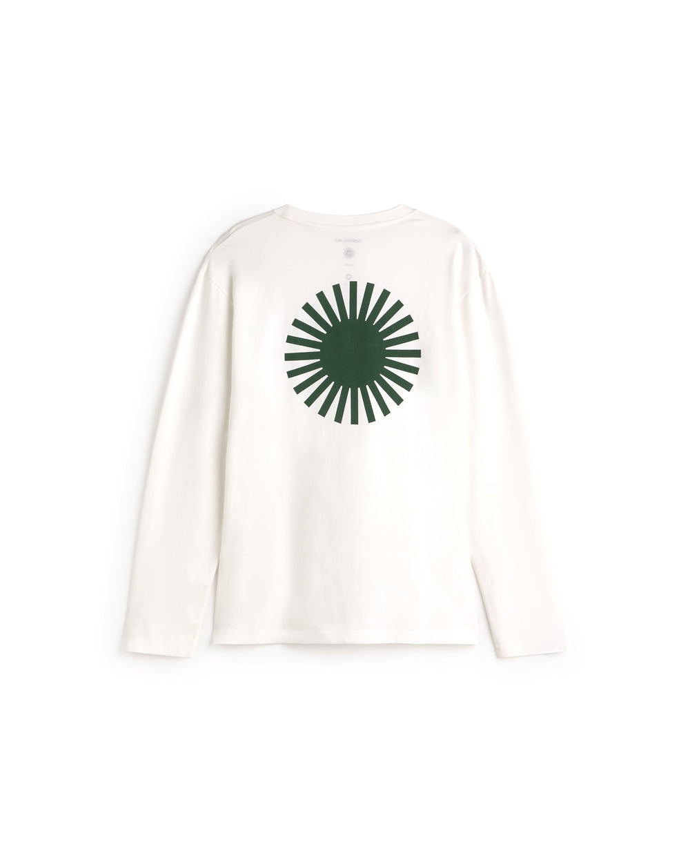 Langarmshirt Big Sol Weiss von Thinking MU, Freisteller Rückseite mit grüner Sonne