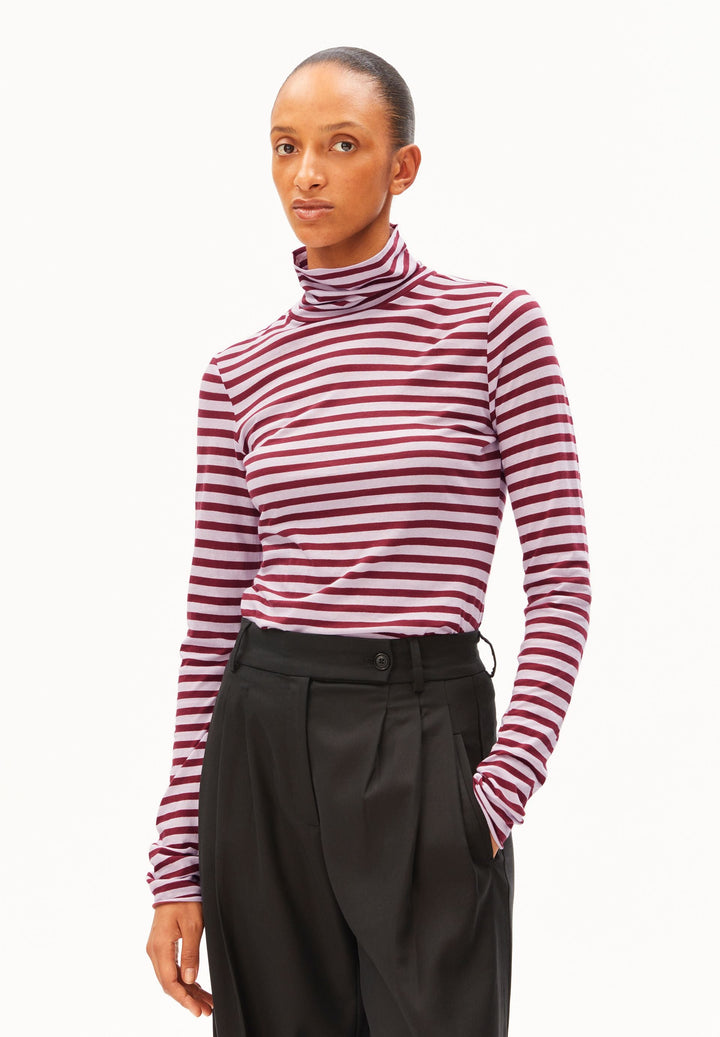 Langarmshirt GRAZILIANAA Stripe Moonlit Lilac-Velvet Red von Armedangels Vorderansicht
