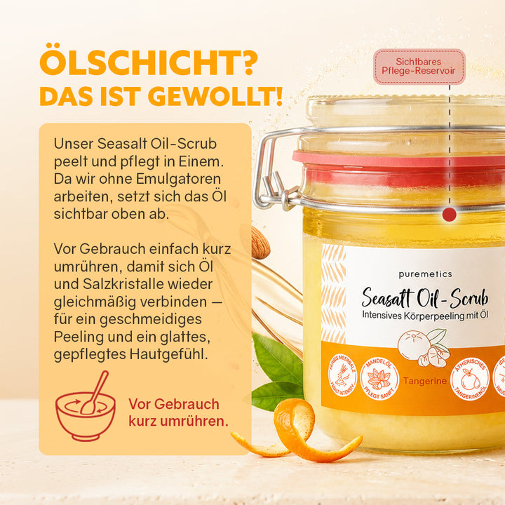 Ölschicht im Seasalt Oil-Scrub Tangerine vor dem Umrühren - Puremetics