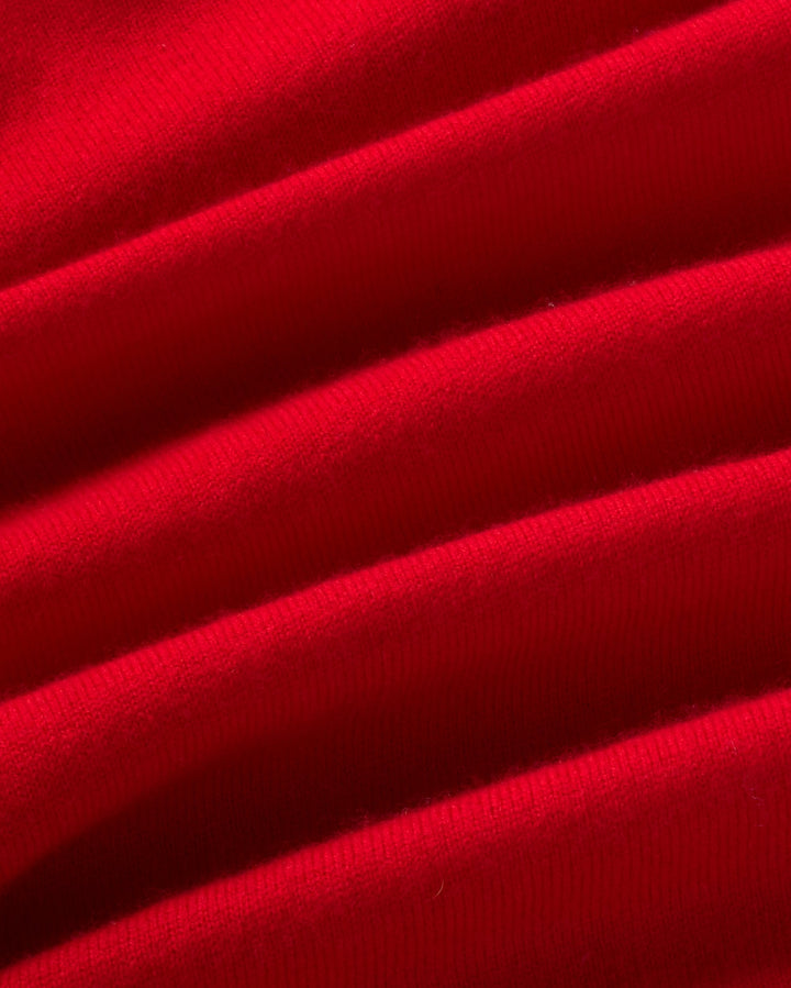 Merinopullover Khalida Brown Red Thinking MU, Detail roter Merino-Strick