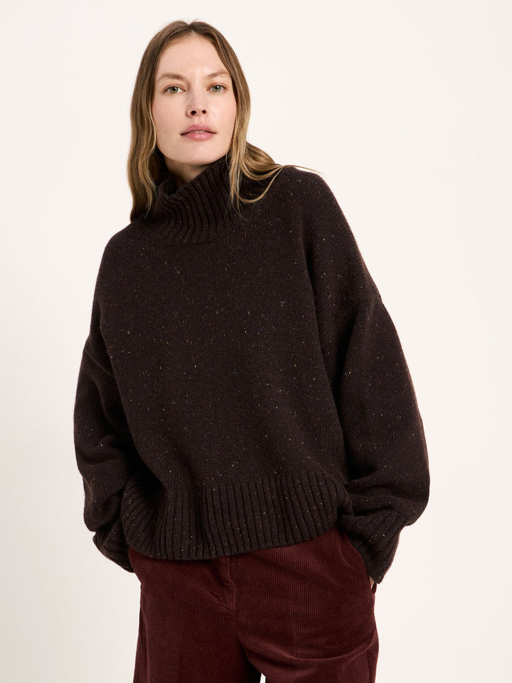 Oversize Pullover GOTS Bitter Chocolate Tweed von Lanius Vorderansicht