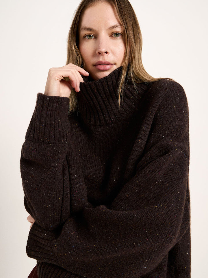 Oversize Pullover GOTS Bitter Chocolate Tweed von Lanius Seitenansicht