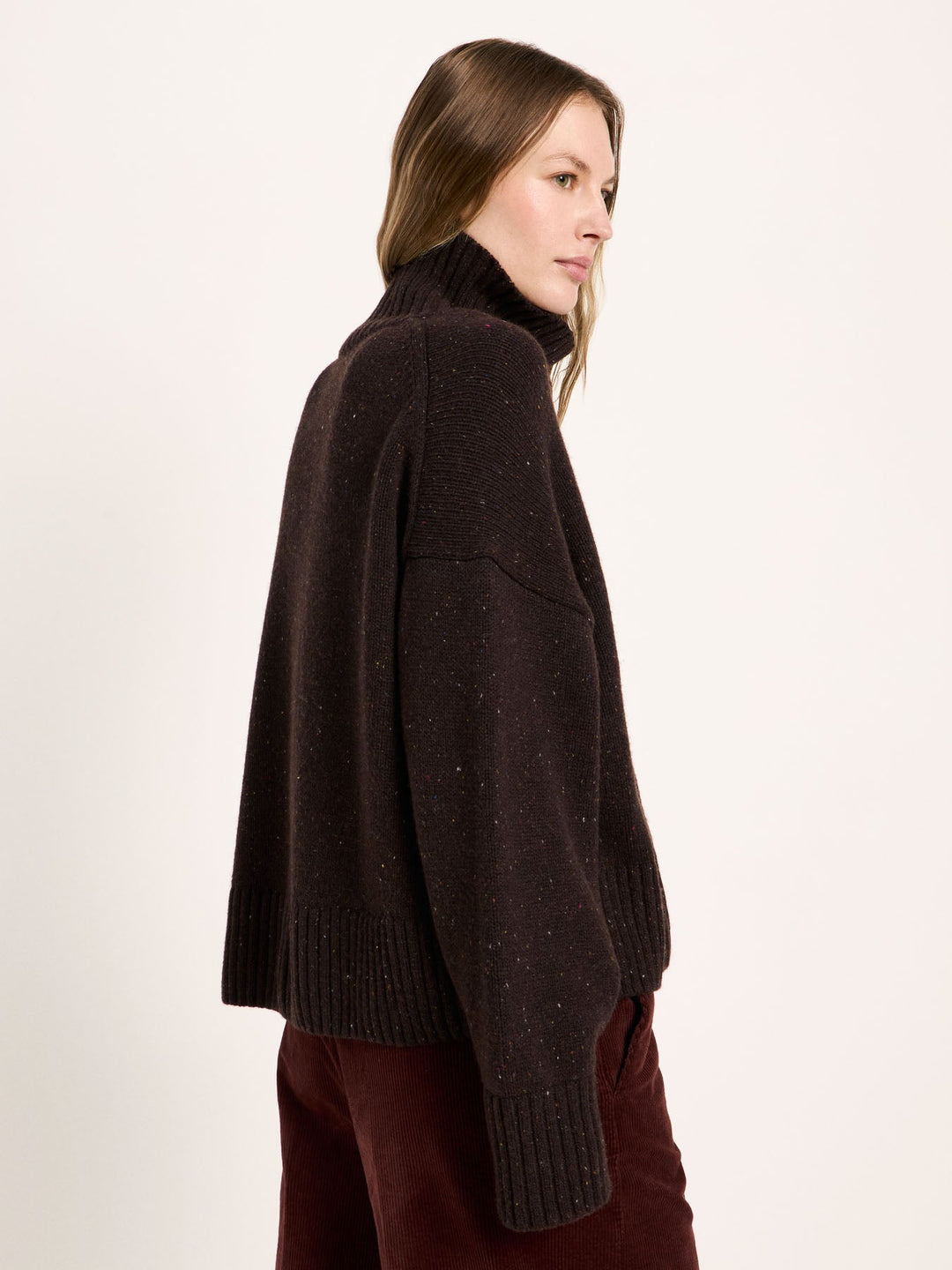 Oversize Pullover GOTS Bitter Chocolate Tweed von Lanius Rückansicht