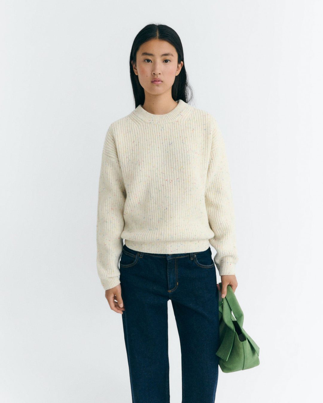 Pullover Carmen Ecru von Thinking MU, Strickpullover aus Wolle mit Rundhals