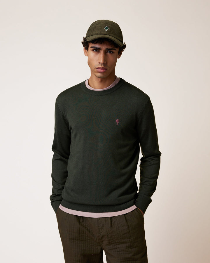 Pullover Marly Dunkelkhaki von Faguo am Model