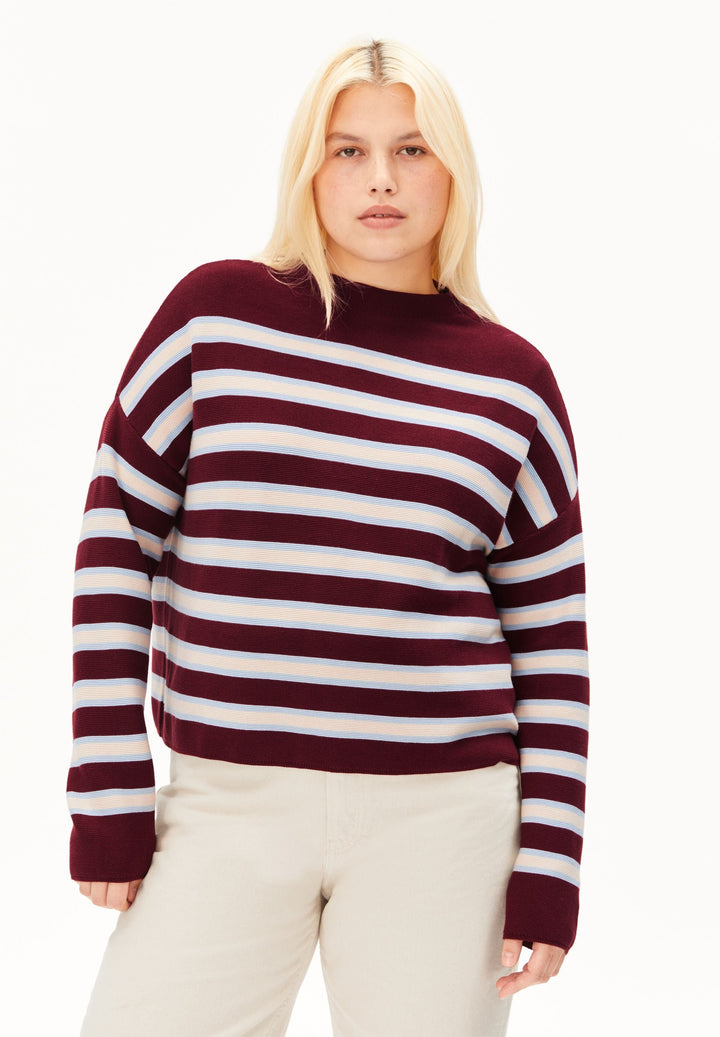 Pullover MERINAA Gestreift Velvet Red von Armedangels Vorderansicht
