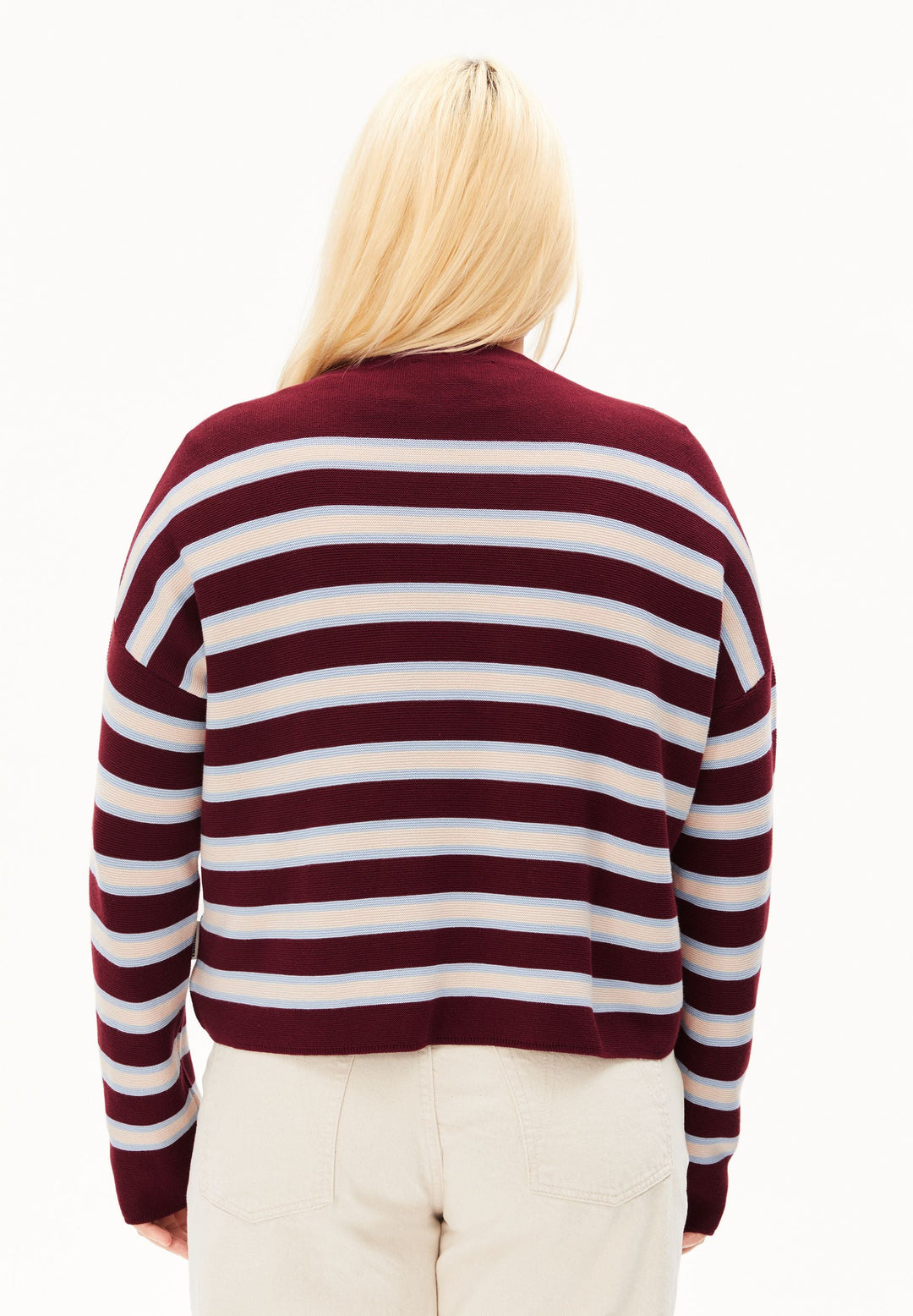 Pullover MERINAA Gestreift Velvet Red von Armedangels Rückansicht