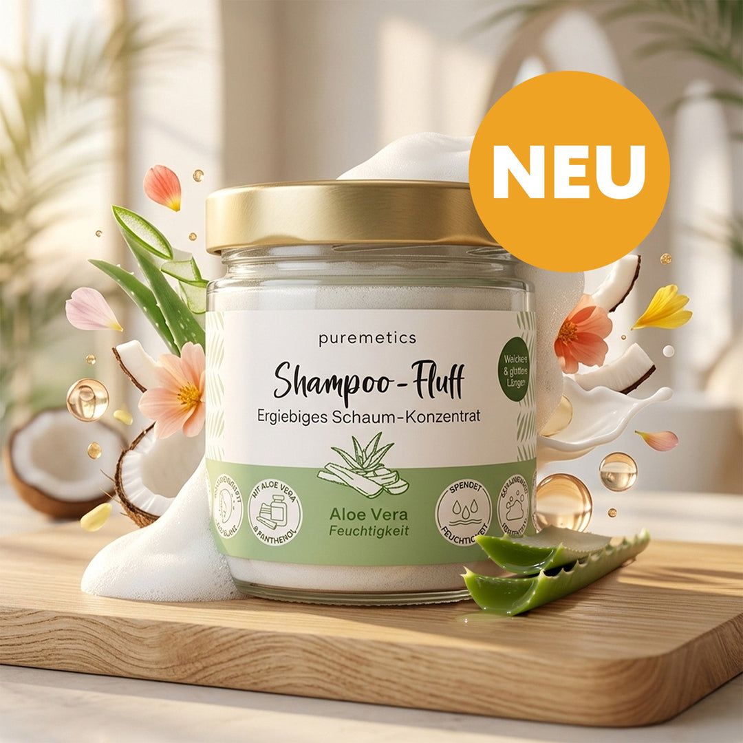 Feuchtigkeits Shampoo-Fluff Aloe Vera von Puremetics im Glas