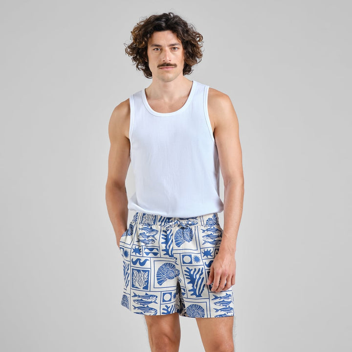 Shorts Essingen Ocean Squares Oat White – Dedicated – Zweiblatt 2