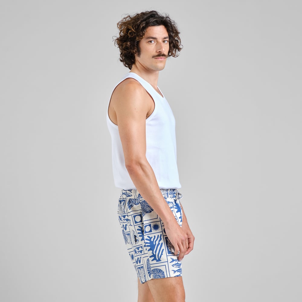 Shorts Essingen Ocean Squares Oat White – Dedicated – Zweiblatt 3