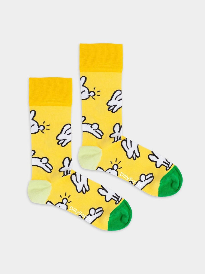 Socken Funny Bunny von DillySocks mit Hasenmotiv in Gelb und Weiss