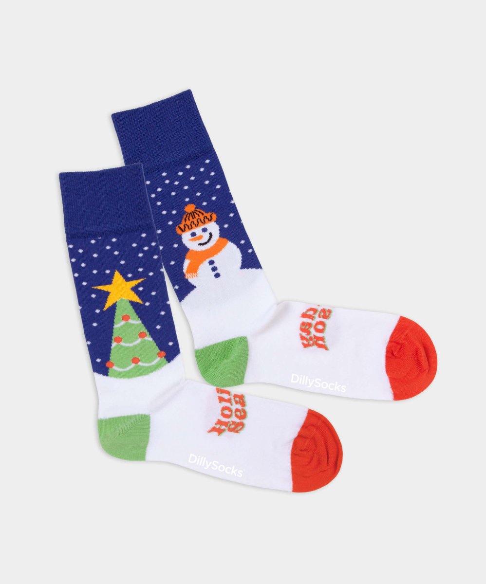 Socken Holiday Season von DillySocks mit Weihnachtsmotiv in Blau