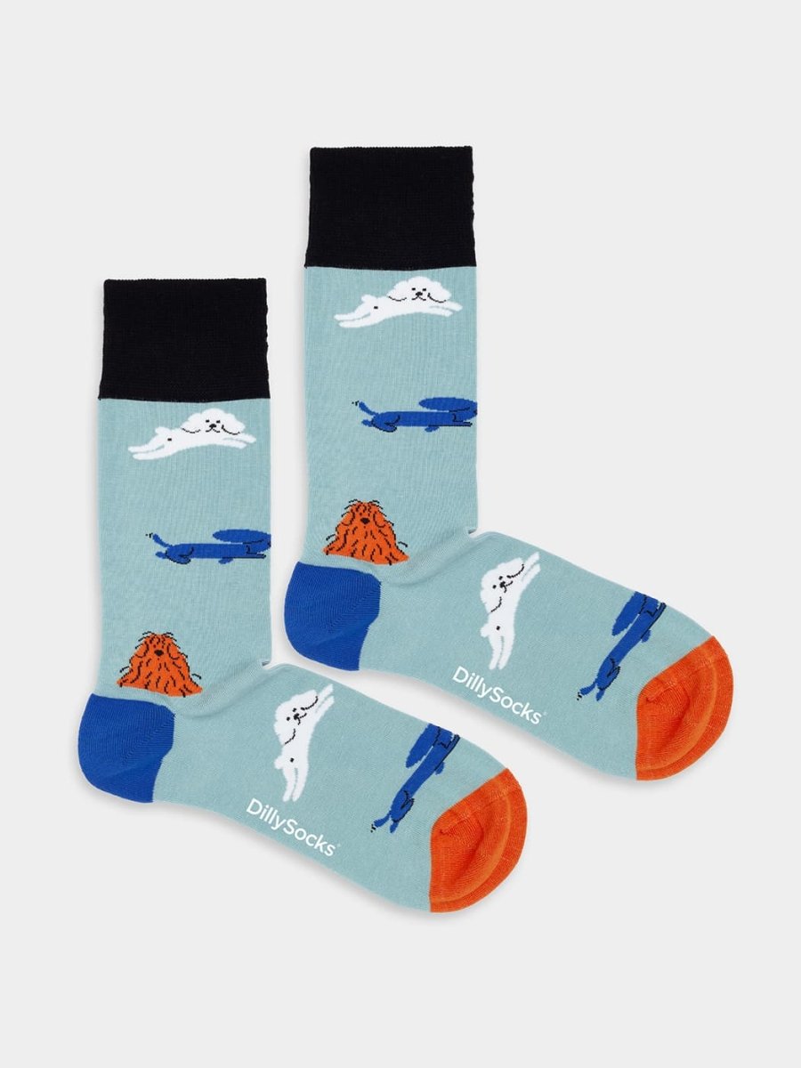 Socken Pawesome Crew von DillySocks mit bunten Hunde-Illustrationen