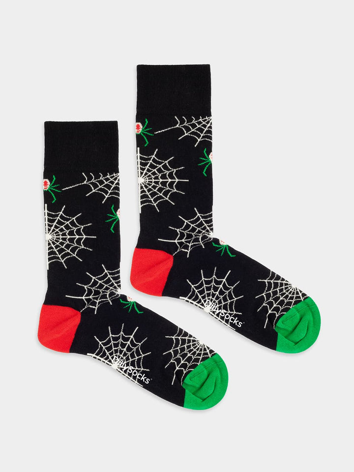 Socken Spider Invasion von DillySocks mit Spinnenmotiv auf Schwarz