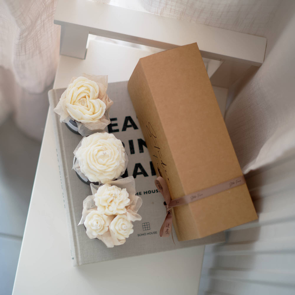 Blumenbouquet-Kerzen À Fleur de Coeur mit Geschenkkarton