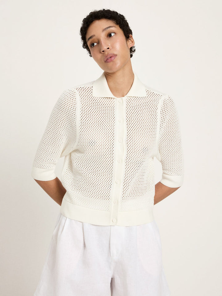 Strickjacke Kurzarm GOTS Off White – LANIUS – Zweiblatt 4