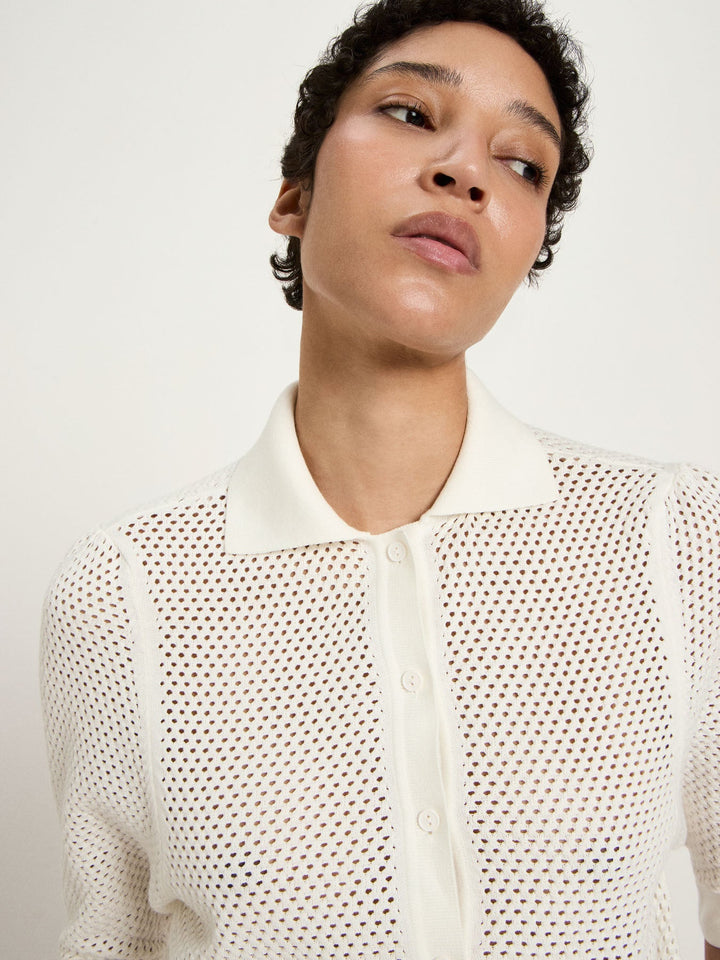Strickjacke Kurzarm GOTS Off White – LANIUS – Zweiblatt 5