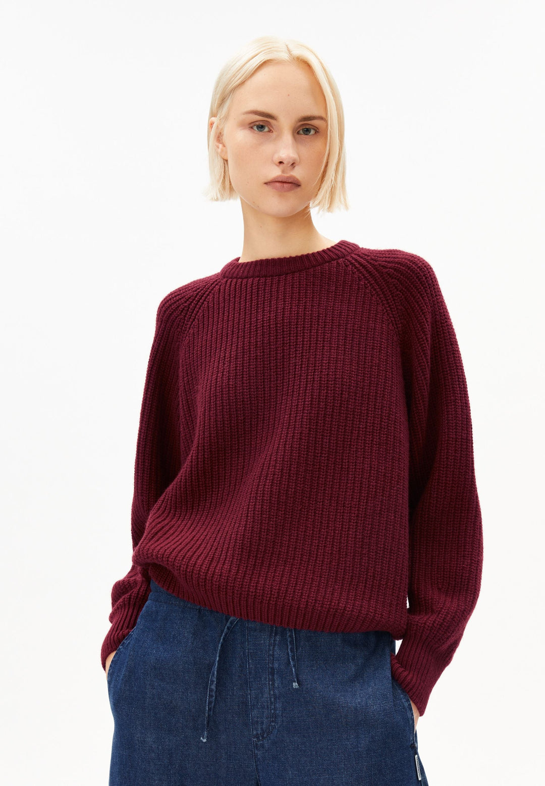 Strickpullover KAAGI Rippstrick Velvet Red von Armedangels Vorderansicht