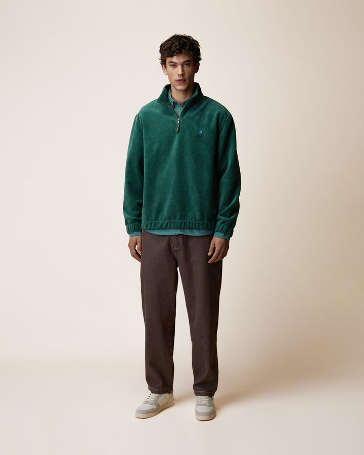 Sweatshirt Amboise mit Reissverschluss Graugrün von Faguo am Model