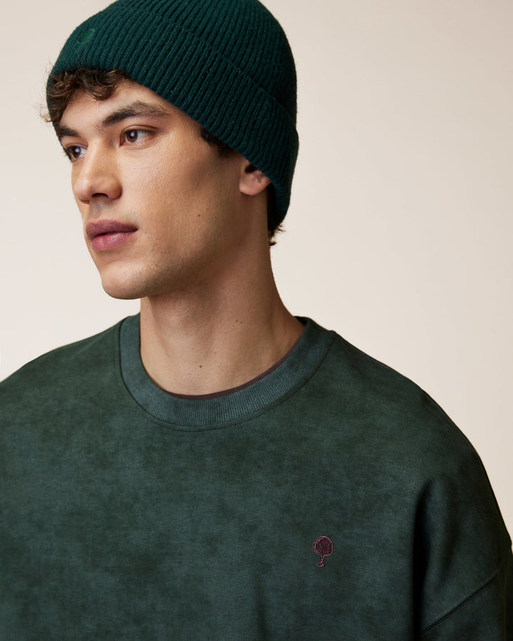 Sweatshirt Fango Dunkelgrün meliert von Faguo am Model