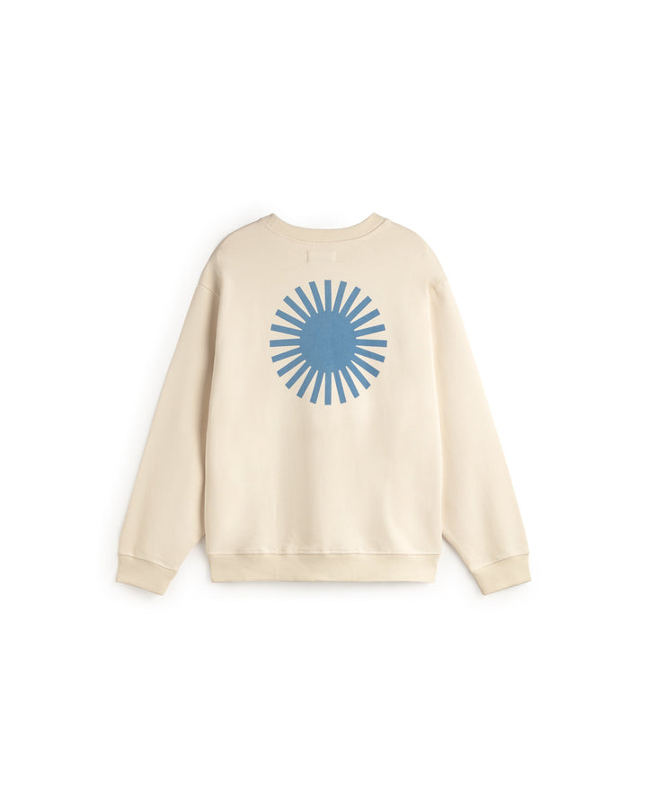 Sweatshirt Leon Ecru mit blauer Sonne von Thinking MU, Freisteller Rückseite