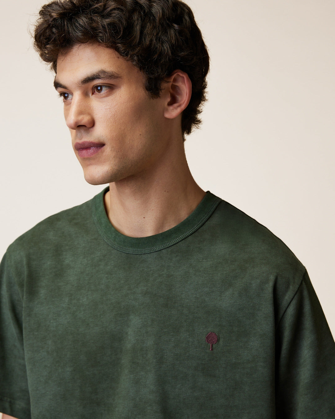 T-Shirt Lugny Dunkelgrün meliert von Faguo am Model