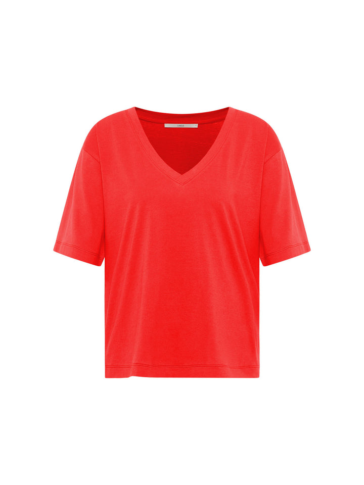 T-Shirt mit V-Ausschnitt GOTS Lava Red von Lanius