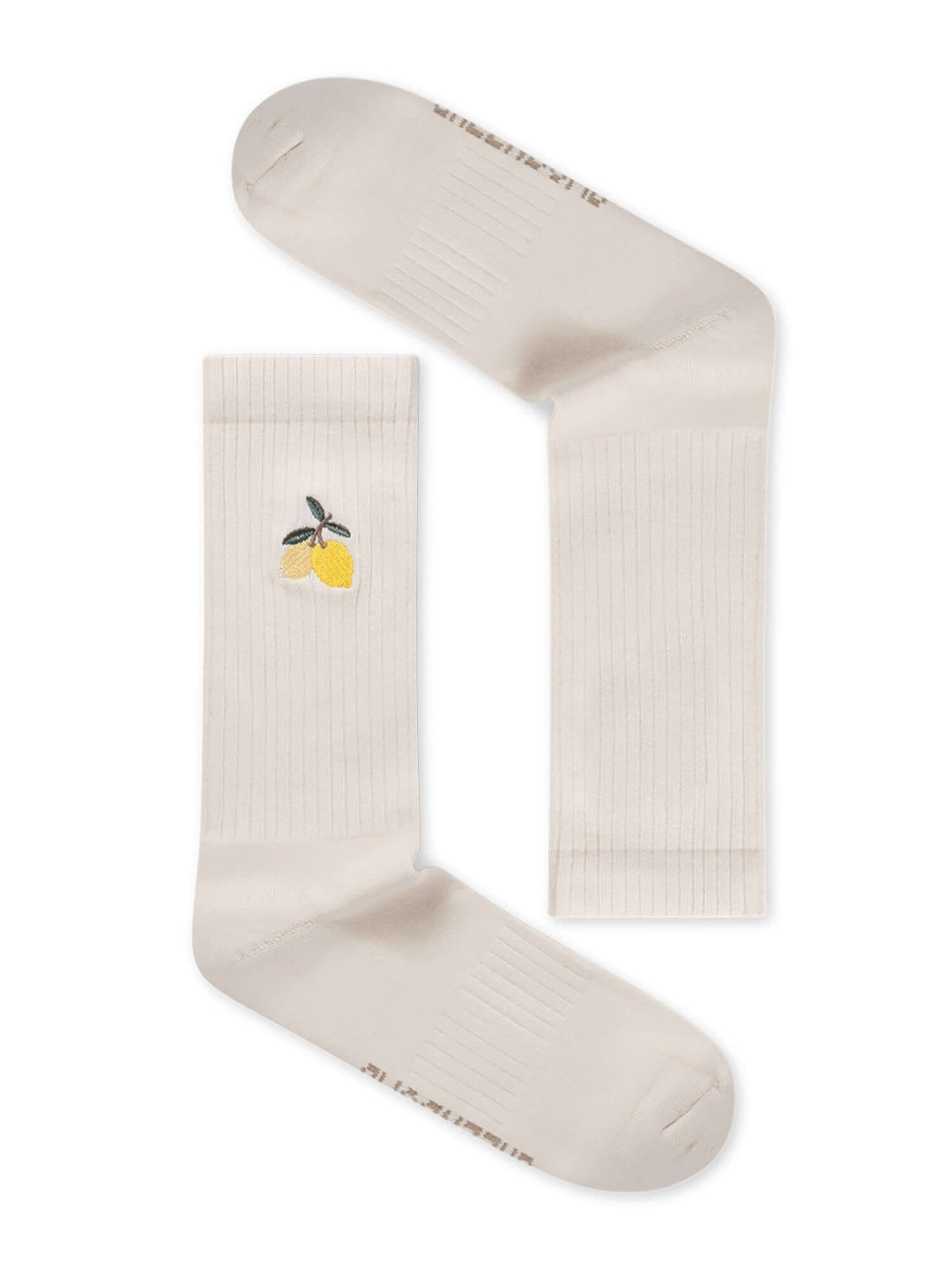 Tennis Socken Lemon Ecru von Greenbomb, Paar mit gestickten Zitronen